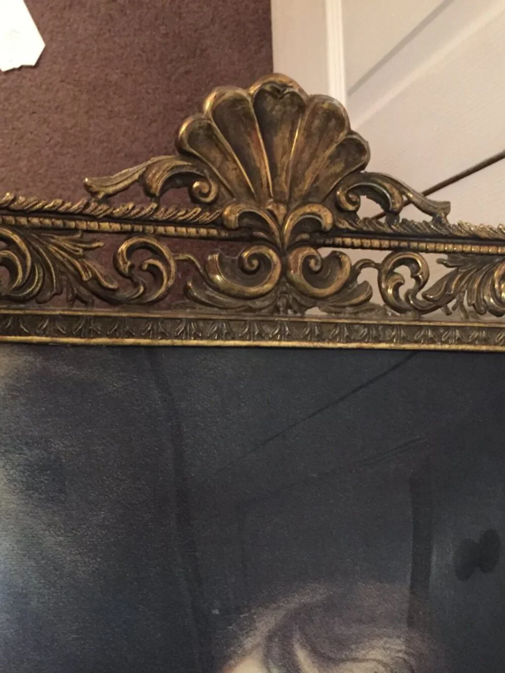 Vtg Italy Filigree Brass Bubble Glass Frame THE INFANT SAMUEL Praying 15x21